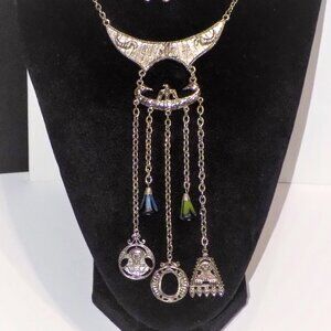 Vintage Signed ART Unique Egyptian-Themed Necklace Dangle Chain Charms
